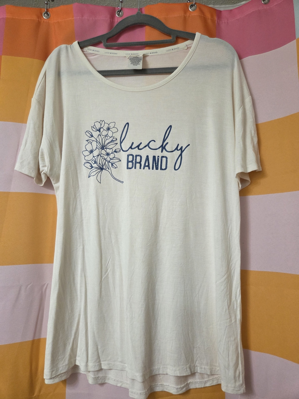 Lucky Brand Cream Graphic Tee - Blue Logo